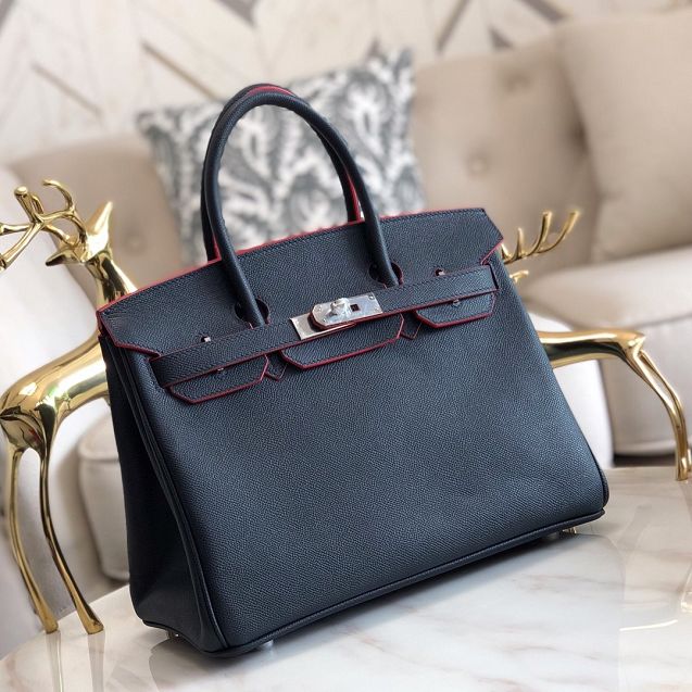 Hermes original epsom leather birkin 30 bag H30-3 black&red