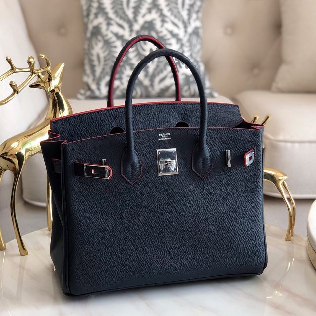 Hermes original epsom leather birkin 30 bag H30-3 black&red