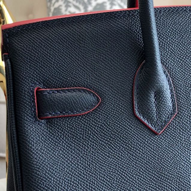 Hermes original epsom leather birkin 25 bag H25-3 black&red