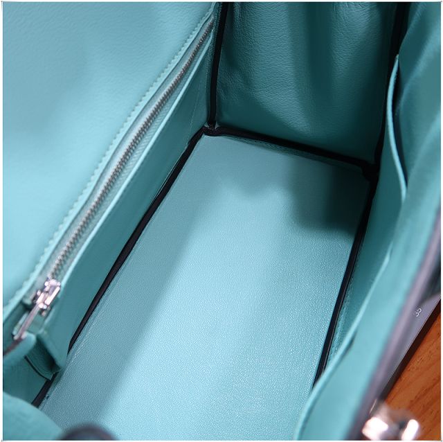 Hermes original epsom leather birkin 25 bag H25-3 blue atoll