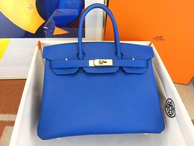 Hermes original epsom leather birkin 30 bag H30-3 blue hydra