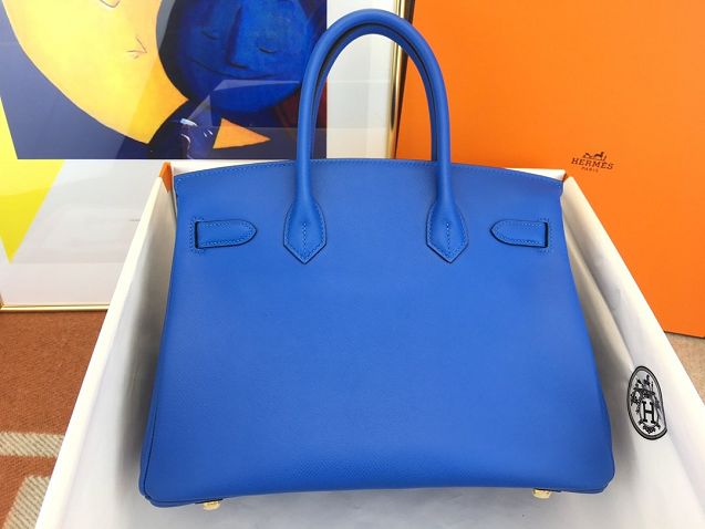 Hermes original epsom leather birkin 30 bag H30-3 blue hydra