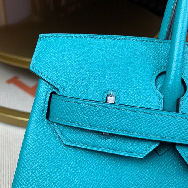 Hermes original epsom leather birkin 25 bag H25-3 blue paon
