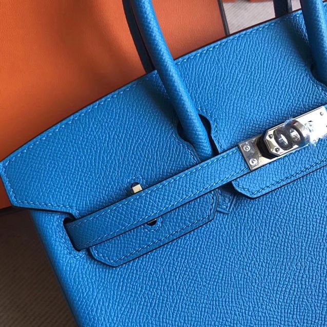 Hermes original epsom leather birkin 25 bag H25-3 blue zanzibar