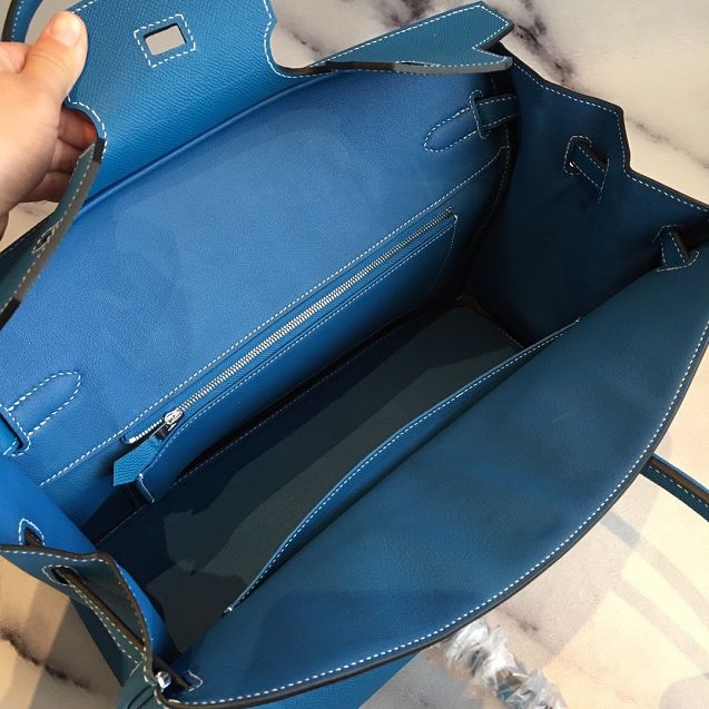 Hermes original epsom leather birkin 35 bag H35-3 blue zanzibar