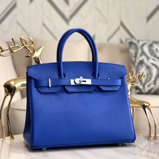 Hermes original epsom leather birkin 30 bag H30-3 blue zellige