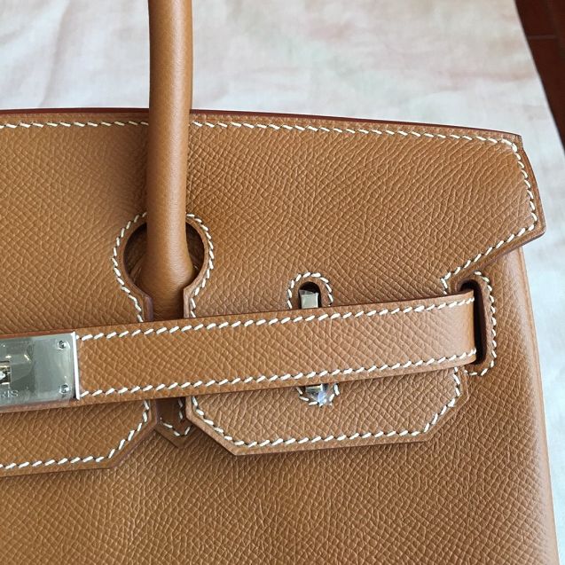 Hermes original epsom leather birkin 25 bag H25-3 gold brown