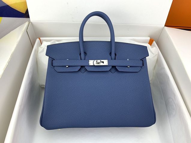 Hermes original togo leather birkin 25 bag H25-1 agate blue