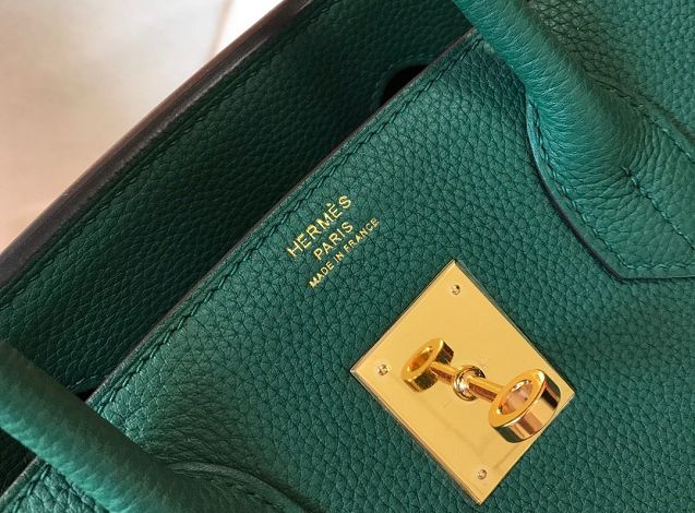 Hermes original togo leather birkin 25 bag H25-1 peacock green