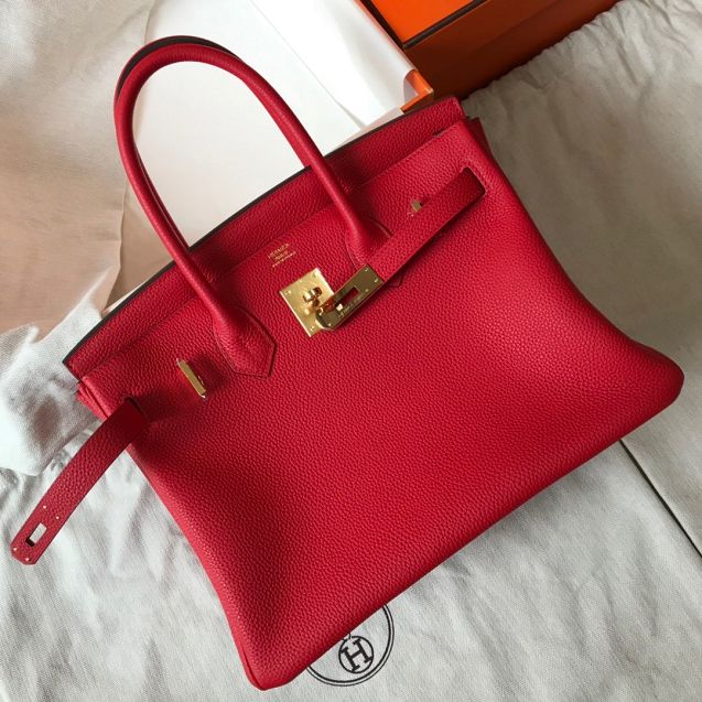 Hermes original togo leather birkin 25 bag H25-1 rouge garance