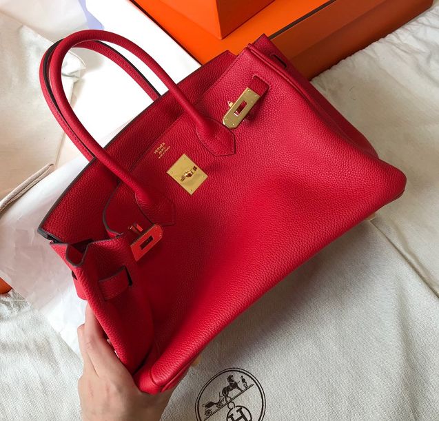 Hermes original togo leather birkin 30 bag H30-1 rouge garance