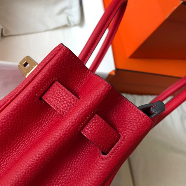 Hermes original togo leather birkin 25 bag H25-1 rouge garance