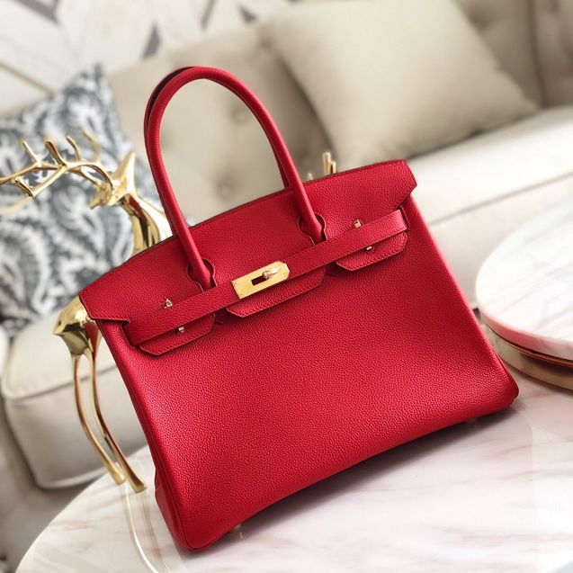 Hermes original togo leather birkin 30 bag H30-1 rouge tomate