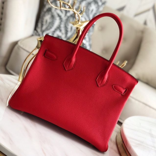 Hermes original togo leather birkin 30 bag H30-1 rouge tomate