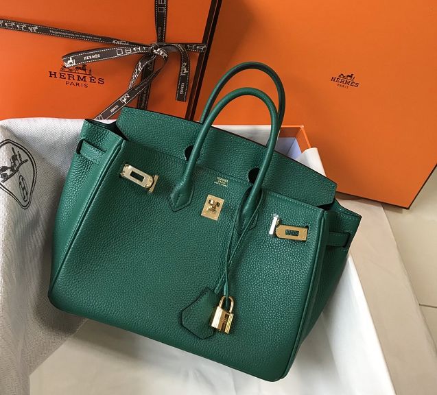 Hermes original togo leather birkin 25 bag H25-1 vert fonce