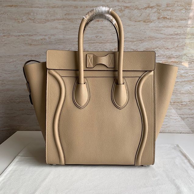 Celine original grained calfskin mini luggage handbag 189213 apricot