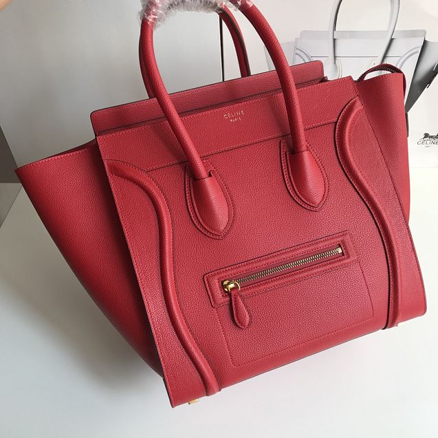 Celine original grained calfskin mini luggage handbag 189213 red