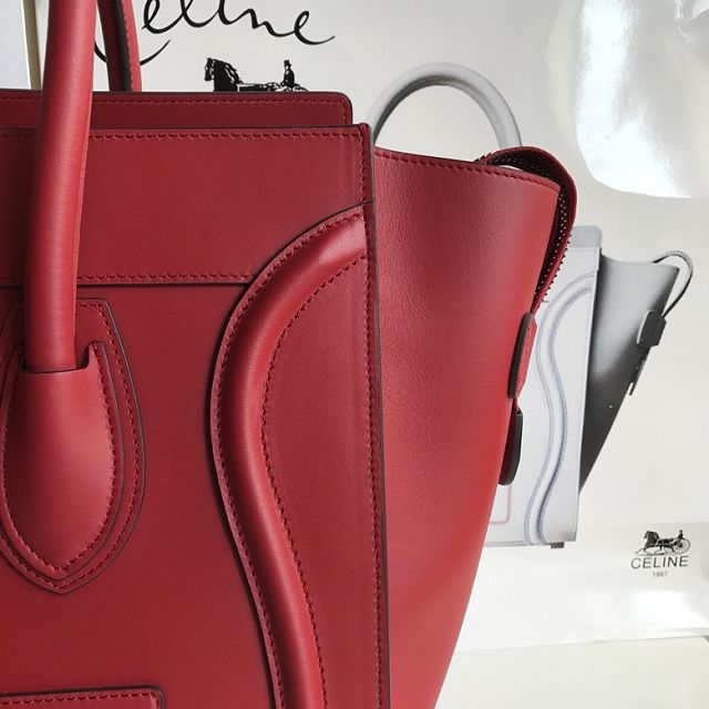 Celine original smooth calfskin mini luggage handbag 189213 red