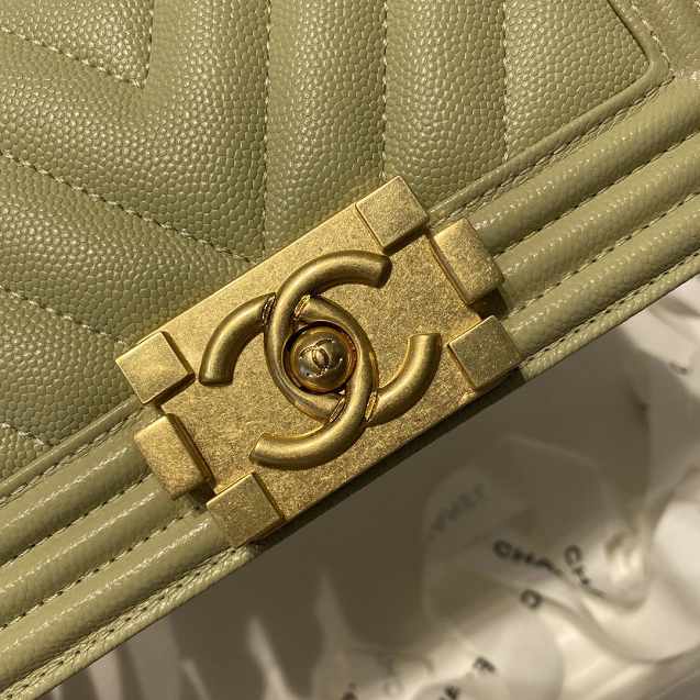 CC original grained calfskin small boy handbag A67085-2 light green