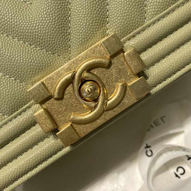 CC original grained calfskin medium boy handbag A67086-2 light green