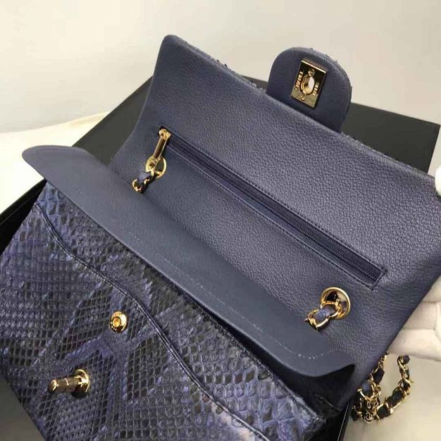 CC original phython leather medium flap bag A01112 dark blue