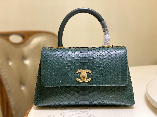 CC original phython leather small coco handle bag A92990 green