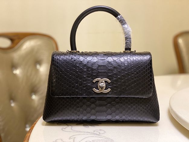 CC original python leather small coco handle bag A92990 black