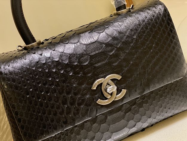 CC original python leather small coco handle bag A92990 black