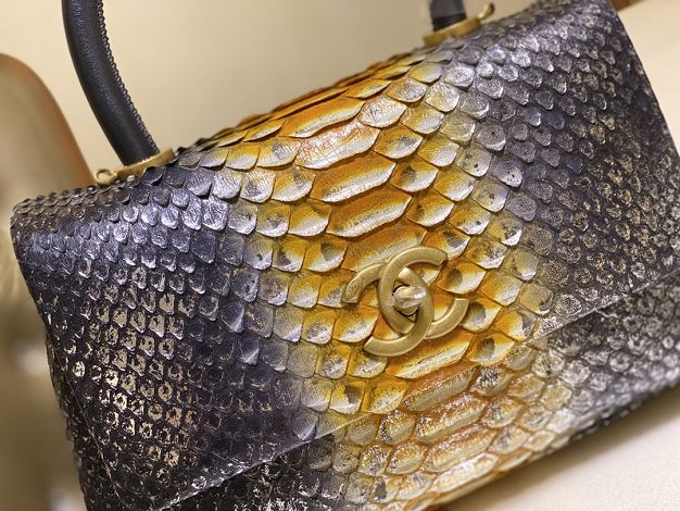 CC original python leather small coco handle bag A92990 black&gold