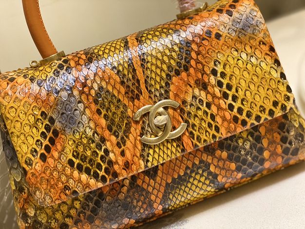 CC original python leather small coco handle bag A92990 yellow