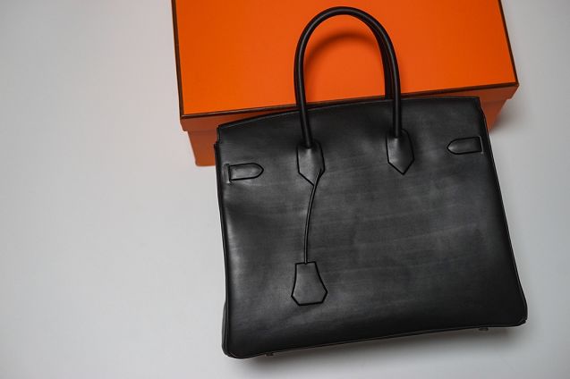 Hermes handmade original calfskin shadow birkin bag BK0037 black
