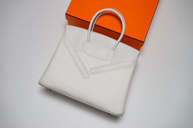 Hermes handmade original canvas&calfskin shadow birkin bag BK0037 white