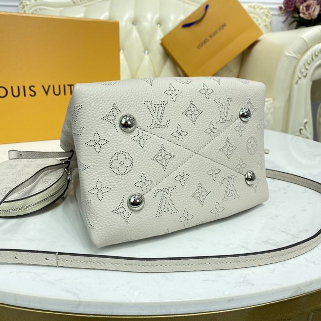 Louis vuitton original mahina leather bella bucket bag M57068 white