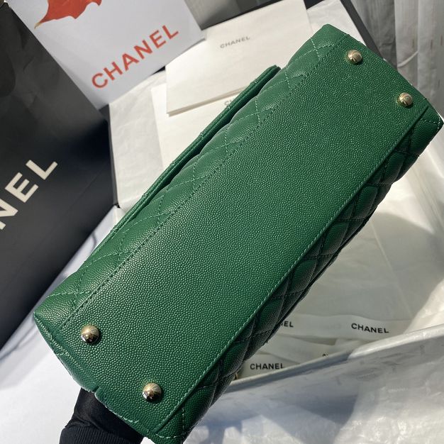 CC original grained calfskin large coco handle bag A92991 green