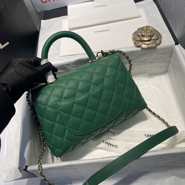 CC original grained calfskin small coco handle bag A92990 green