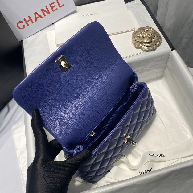 CC original grained calfskin small coco handle bag A92990 royal blue
