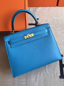 Hermes original epsom leather kelly 25 bag K25-1 blue zanzibar