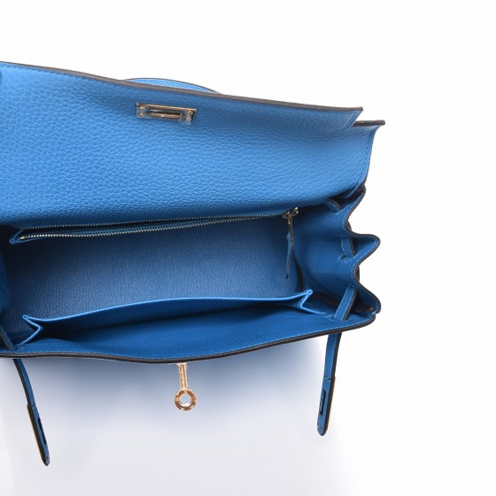Hermes original togo leather kelly 32 bag K32-1 blue zanzibar