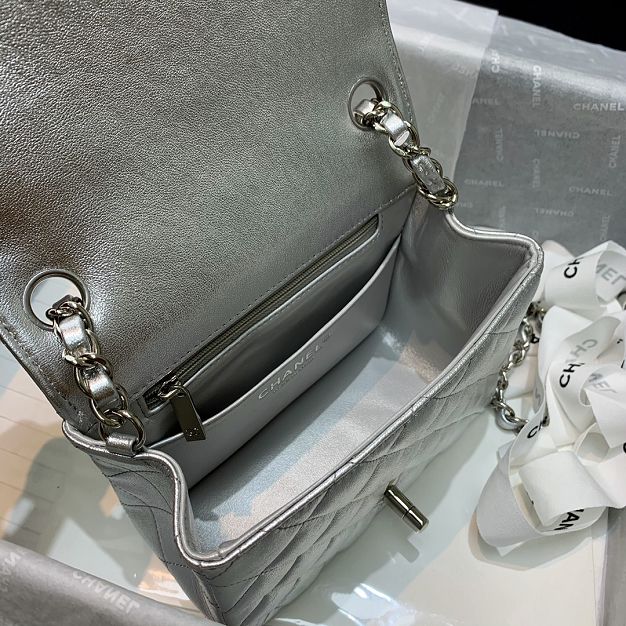 CC original lambskin super mini flap bag A35200 silver