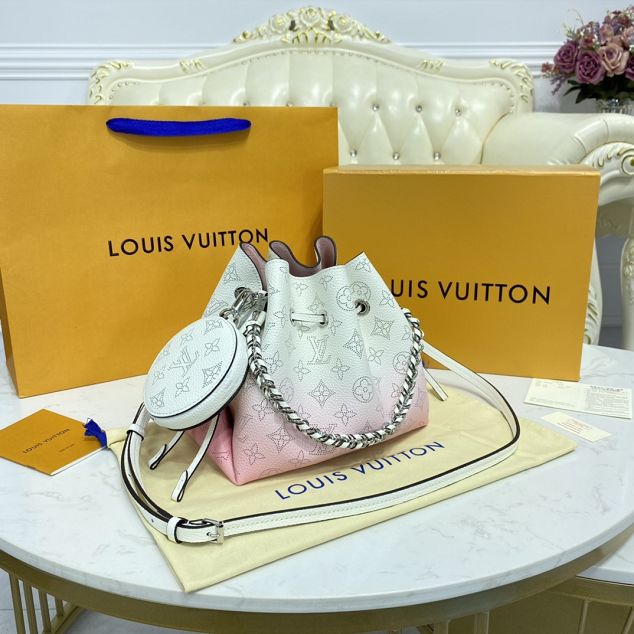 Louis vuitton original mahina leather bella bucket bag M57855 pink