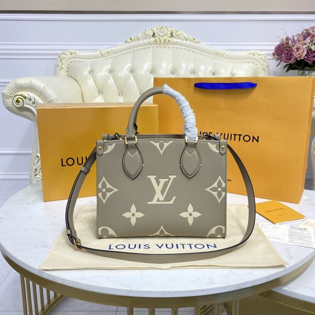 Louis vuitton original embossed calfskin onthego pm m45779 grey&beige