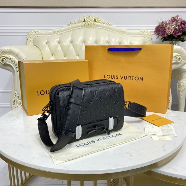 Louis vuitton original calfskin steamer messenger bag M57307 black 