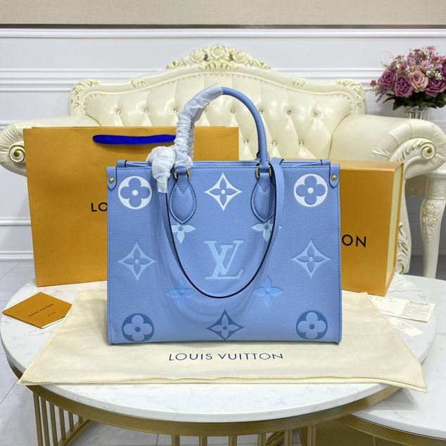 Louis vuitton original embossed calfskin onthego mm M45718 blue