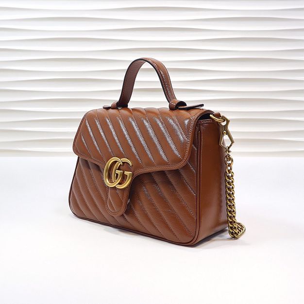 GG original calfskin marmont small top handle bag 498110 brown