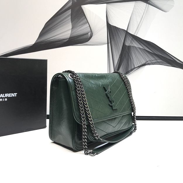 YSL original crinkled calfskin niki medium bag 498894 dark green