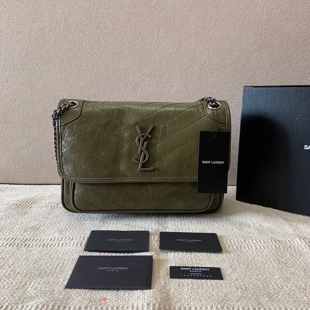 YSL original crinkled calfskin niki medium bag 498894 olive