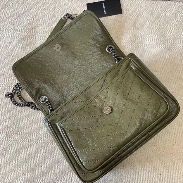 YSL original crinkled calfskin niki medium bag 498894 olive