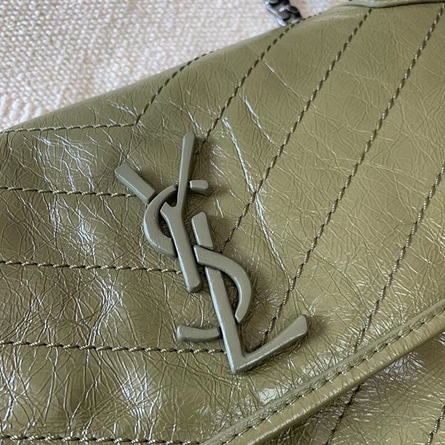 YSL original crinkled calfskin niki medium bag 498894 olive