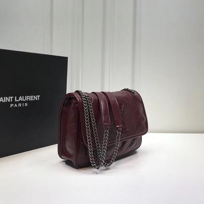 YSL original crinkled calfskin niki baby bag 533037 bordeaux