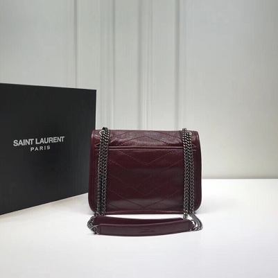 YSL original crinkled calfskin niki baby bag 533037 bordeaux